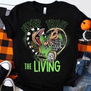Beetlejuice Never Trust The Living Inspired  T-shirt XXL